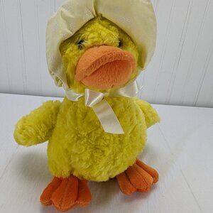 The Plush Factory Yellow Duck in Bonnet Plush 9" Stuffed Animal Orange Feet Beak